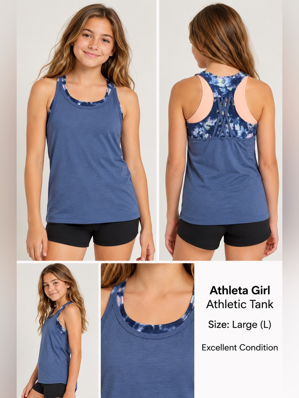 Athleta Girl Blue Racerback Built-In Bra Athletic Tank Top Size L/12
